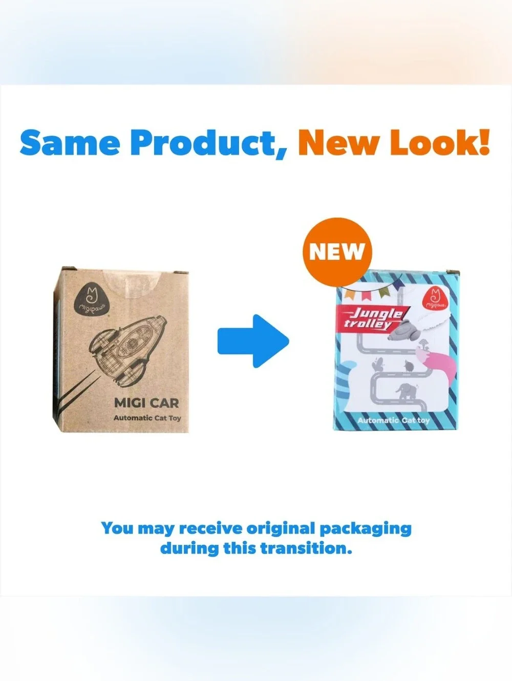 NIB Migipaws Mouse Car Automatic Interactive Electronic Motion Cat Toy, Blue